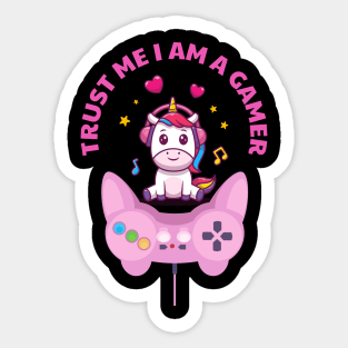 Trust Me I Am A Gamer - Light Pink Unicorn Design With Controller Sticker